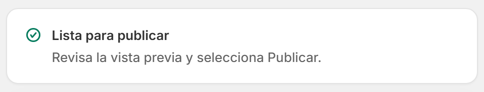 Tarjeta Lista para publicar que pide revisar la vista previa y publicar
