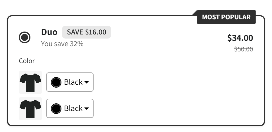 Offer tier with a Most popular badge on its top edge